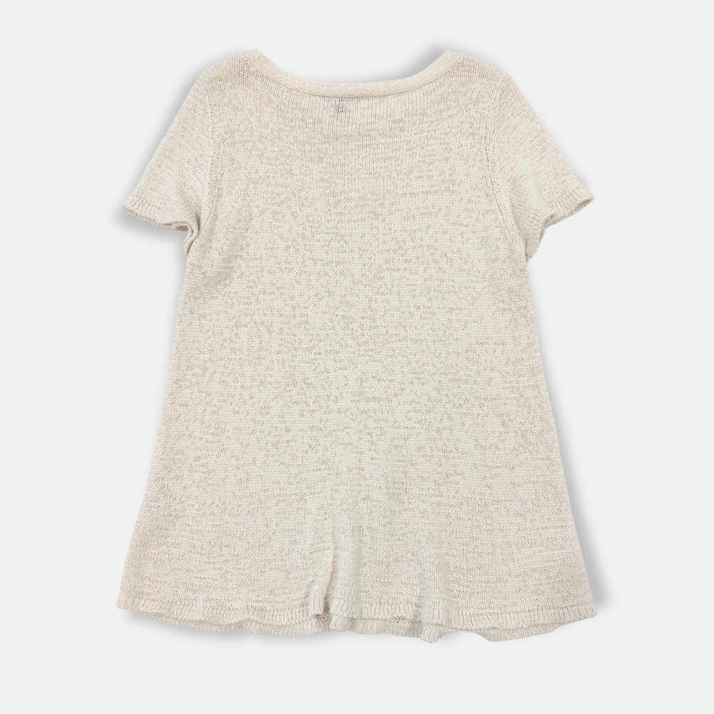 Eileen Fisher Organic Cotton Open Knit Short Sleeve Sweater Ecru XL Quiet Luxury - Picture 3 of 7